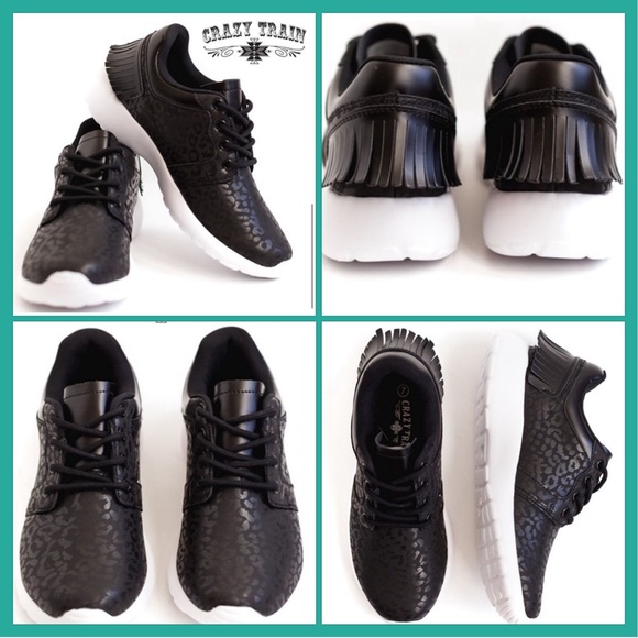 Leopard running shoes with fringe back - Picture 1 of 10